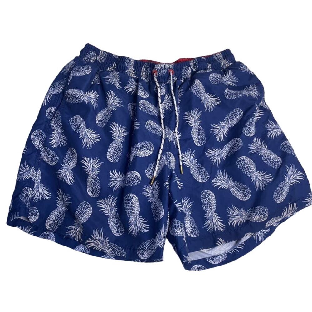 EXPRESS Pineapple Pull On Elastic Swim Trunks Shorts Blue Red White Medium‎